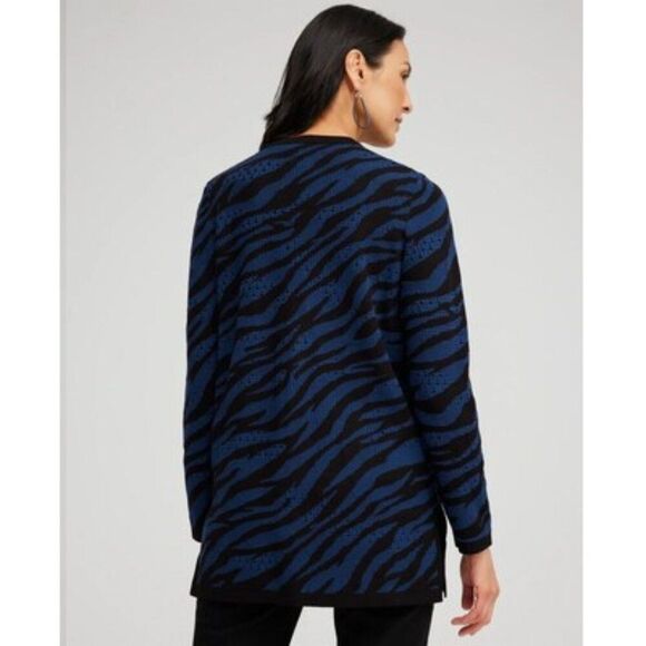 Chico's Cardigan Size 1 (8) Double Knit Zebra Print - Picture 2 of 15